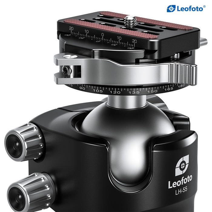 Leofoto LH Series LH-55PCL 36mm Low Profile Ball Head with PCL-70 Panning Clamp and QR Lock System - Max Load 25kg