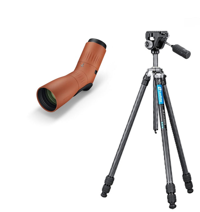 Swarovski ATC 17-40x56 Spotting Scope with Leofoto MR. O LO-223CS 10 Layer Carbon Tripod with Built in Ball Head and SW-02 Pan and Tilt Head for Spotting Scopes and Binoculars - Max Load 10kg, Min 150mm to Max 1890mm Bundle