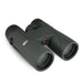 A pair of green binoculars with black details and red brand logos, photographed on a clean white background.