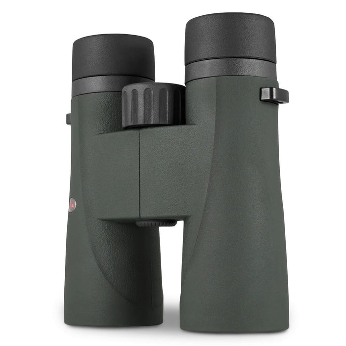 A pair of binoculars in matte dark green with black eyecups and adjustment knobs, shown against a plain white background.