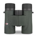 A pair of binoculars in dark forest green with black eyecups and central focusing ring, featuring a small red and white Rifeel logo on the lower left barrel, set against a plain white background.