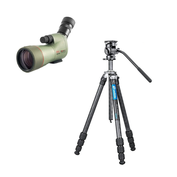 Kowa TSN-553 Prominar 15-45x  Angled Spotting Scope with Fluorite Crystal Lens,Leofoto MR. O LO-224C 10 Layer Carbon Spider Ball Tripod with Centre Column and BV-1R Mini Fluid Head - Max Load 5kg, Min 180mm to 1700mm Bundle