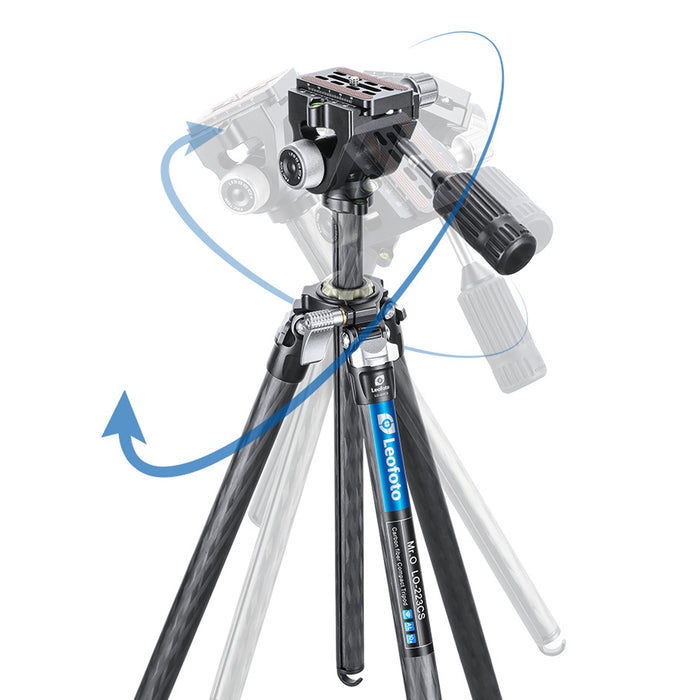 Leofoto MR. O LO-223CS 10 Layer Carbon Tripod with Built in Ball Head and SW-02 Pan and Tilt Head for Spotting Scopes and Binoculars - Max Load 10kg, Min 140mm to Max 1690mm