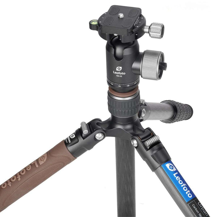 Leofoto Urban LX-255CT 10 Layer Carbon Hollow-out Spider 180 Degree Folding Silicone Handle Tripod with XB-32 Ball Head - Max Load 8kg, Min 200mm to Max 1390mm