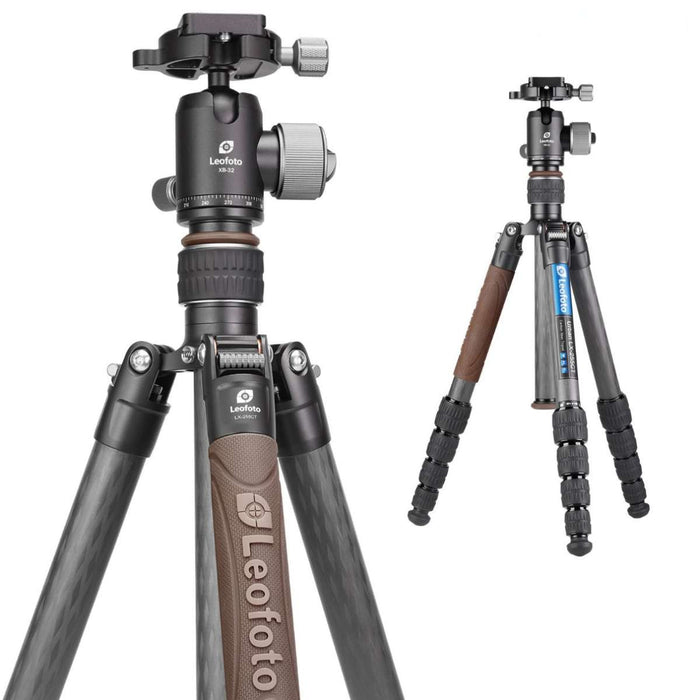 Leofoto Urban LX-255CT 10 Layer Carbon Hollow-out Spider 180 Degree Folding Silicone Handle Tripod with XB-32 Ball Head - Max Load 8kg, Min 200mm to Max 1390mm