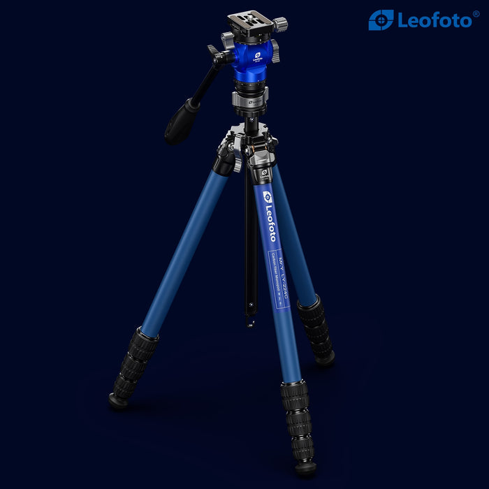 Leofoto LY Video Head LY-224C&BV-0R&LB-38 (Blue) 10 Layer Carbon Fibre Tripod – 3kg