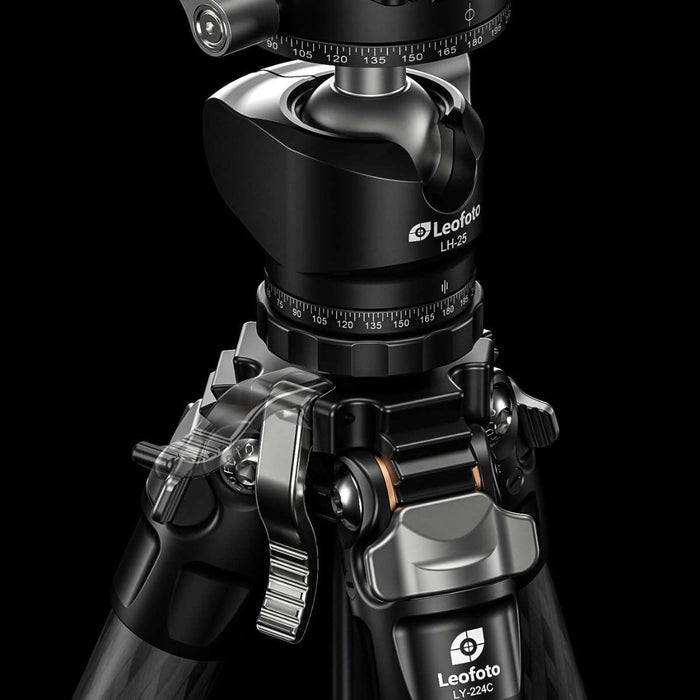 Leofoto BLACK MR.Y LY-224C 10 Layer Carbon Y Shaped Centre Tripod with LH-25 Ball Head - Max Load 6kg, Min 125mm to Max 1410mm