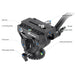 Camera tripod head with labeled parts on a white background