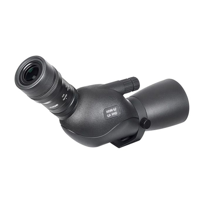 A black angular binocular spotting scope with a 6x25 HWD objective lens and a 10x30 mm eyepiece, shown on a plain white background.