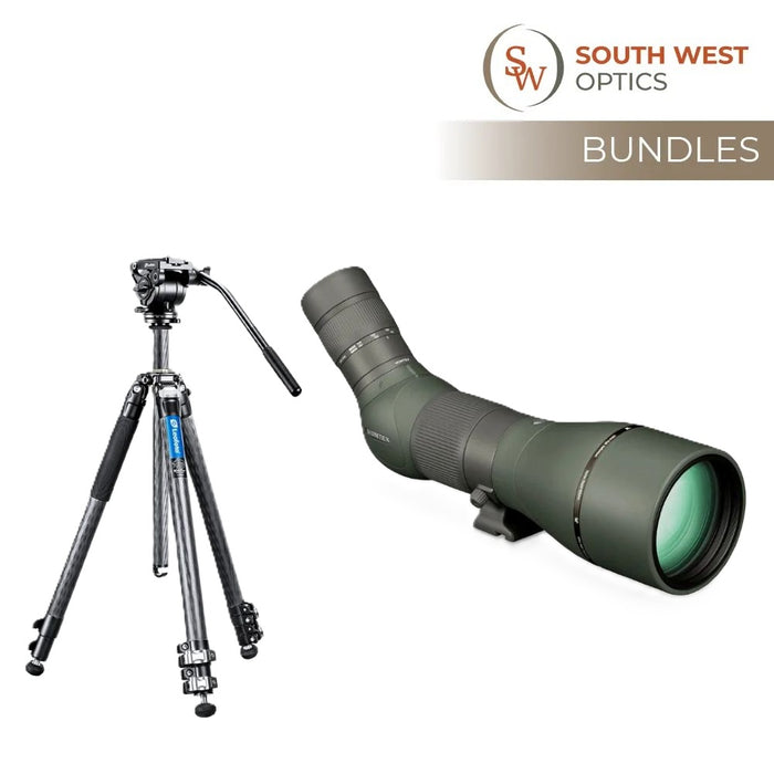 Vortex Razor HD 27-60x85 Angled Spotting Scope and Leofoto LV-323C Manba LV Video Head System Flip Lock Carbon Fibre Tripod and BV-10 Fluid Head Bundle