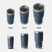 Set of YETI tumblers in different sizes on a white background