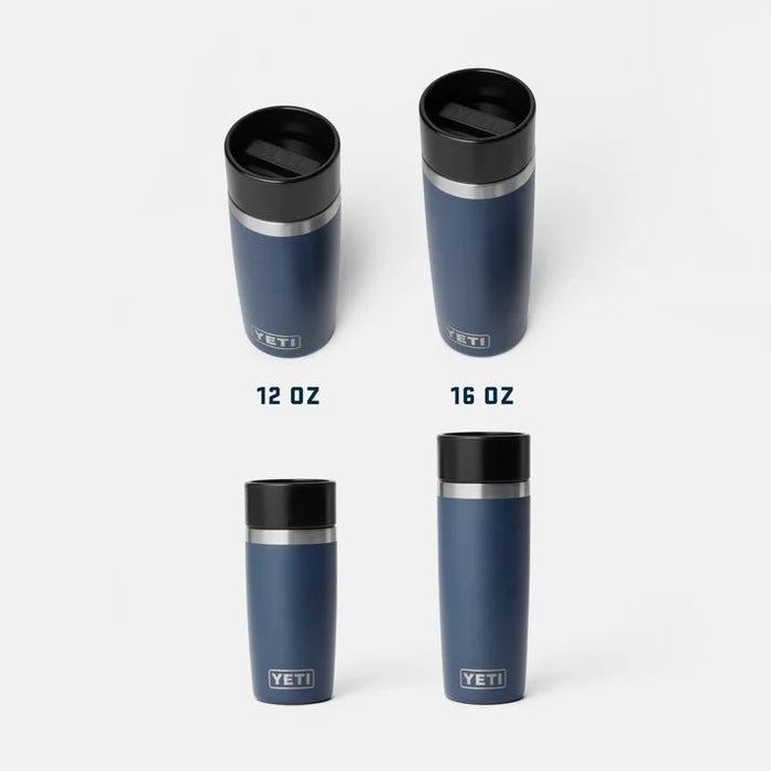 Four YETI tumblers in different sizes on a white background