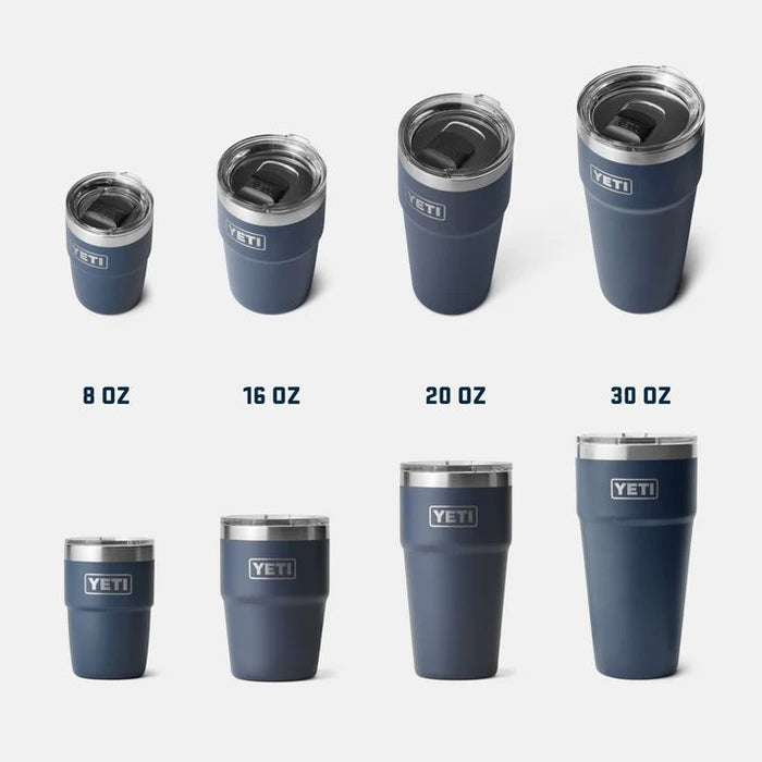Set of YETI tumblers in various sizes on a white background