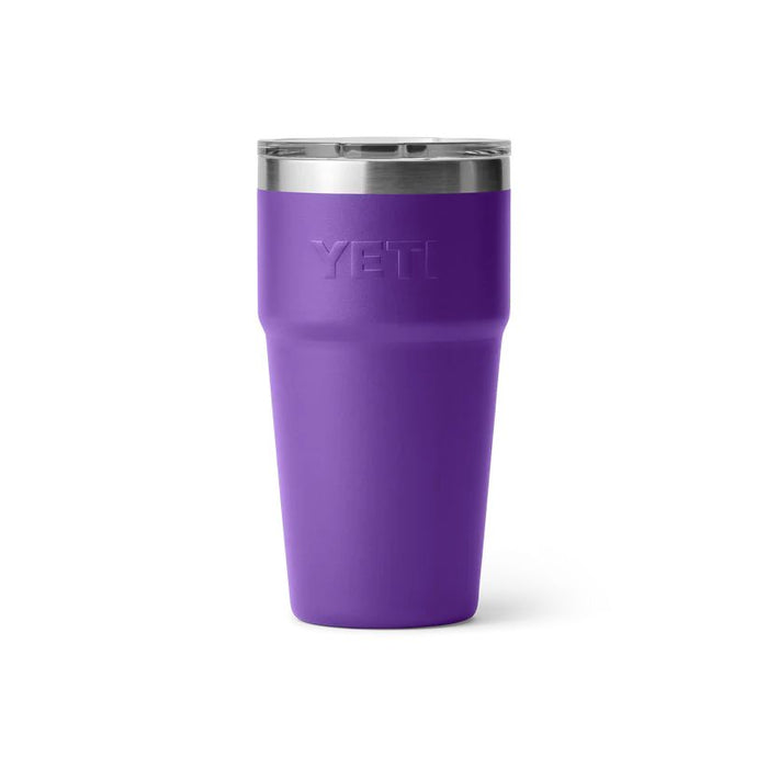 Purple YETI tumbler with a silver lid on a white background