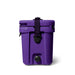 Purple cooler box with black straps on a white background
