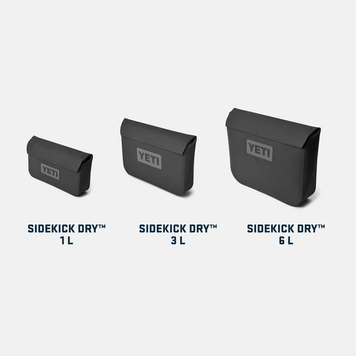 Three YETI Sidekick Dry bags in different sizes on a white background