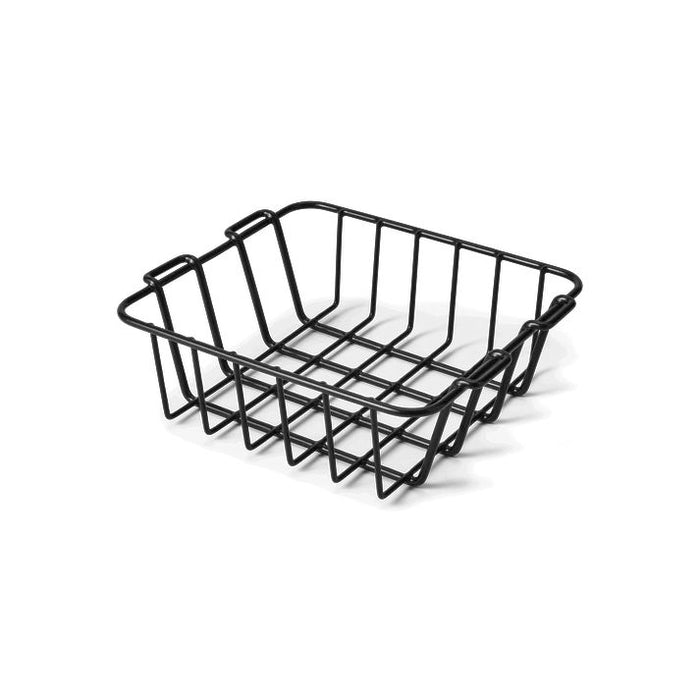 Black wire basket on a white background