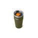An olive green YETI insulated tumbler with a clear lid and an orange flip-top straw, shown on a plain white background.
