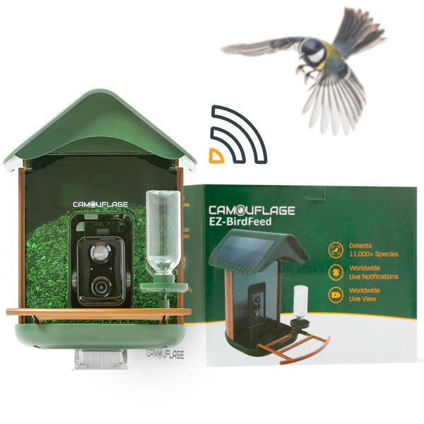 Camouflage EZ Bird Feeder with WiFi, Solar Panels and AI Camera