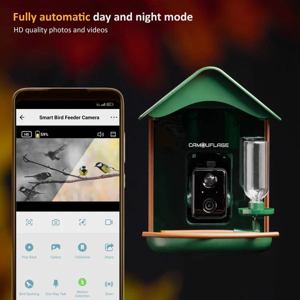 Camouflage EZ Bird Feeder with WiFi, Solar Panels and AI Camera