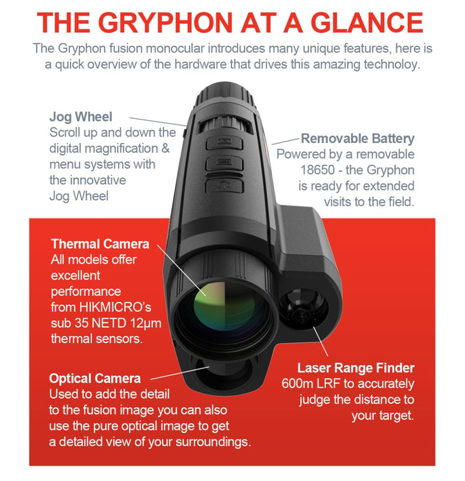 HIKMICRO Gryphon GQ35L 35mm Pro 640x512 12µm LRF Fusion Thermal & Optical Monocular
