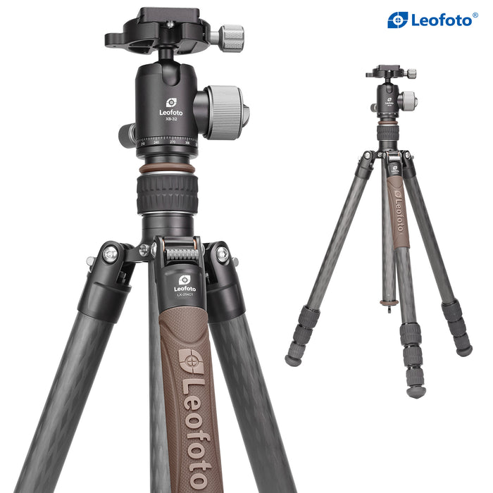 Leofoto Urban LX-254CT 10 Layer Carbon Hollow-out Spider 180 Degree Folding Silcone Handle Tripod with XB-32 Ball Head - Max Load 4kg, Min 200mm to Max 1630mm