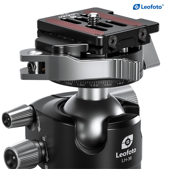 Leofoto LH Series LH-36PCL 36mm Low Profile Ball Head with PCL-52 Panning Clamp and QR Lock System - Max Load 18kg