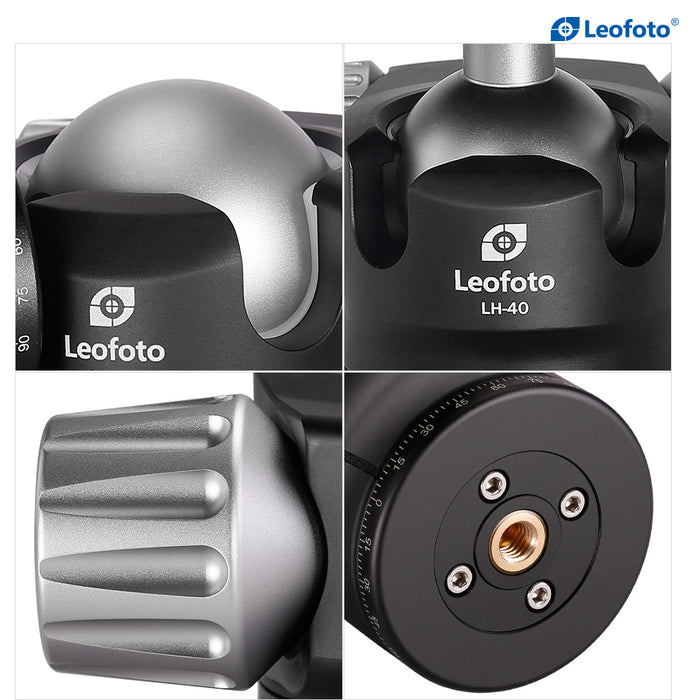 Leofoto LH Series LH-40PCL 40mm Low Profile Dual Panorama Ball Head with Arca Swiss Style QR Plate - Max Load 20kg