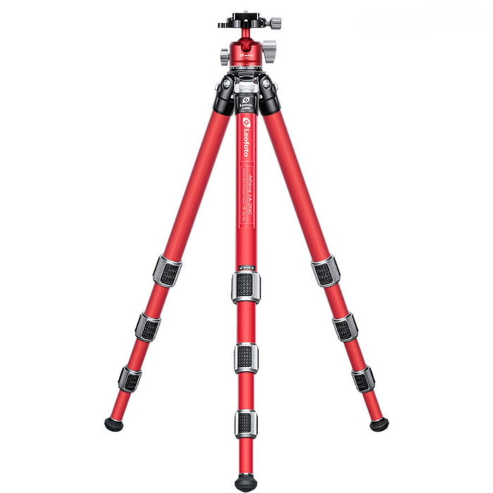 Leofoto Athena LA-284C 10 Layer Carbon Water, Sand Proof, Corrosion Resistant Titanium Feet RED Tripod with LH-30 RED Ball Head - Max Load 10kg, Min 160mm to 1290mm